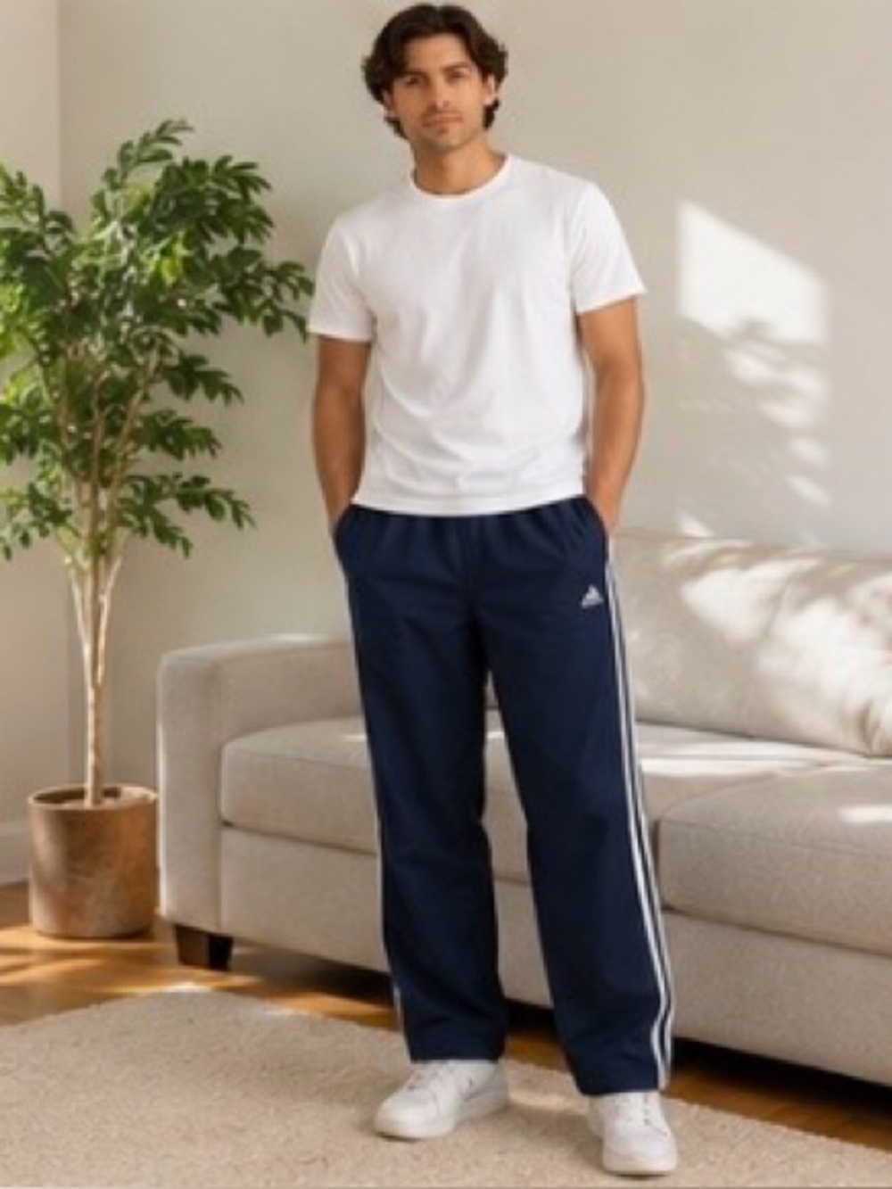 Adidas ATS Protect Track Pants Navy White Stripe Athletic Joggers L EUC